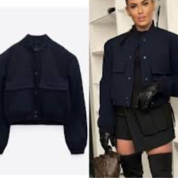 Zara navy Bomber Jacket for Women size Small academia New - Picture 1 of 9